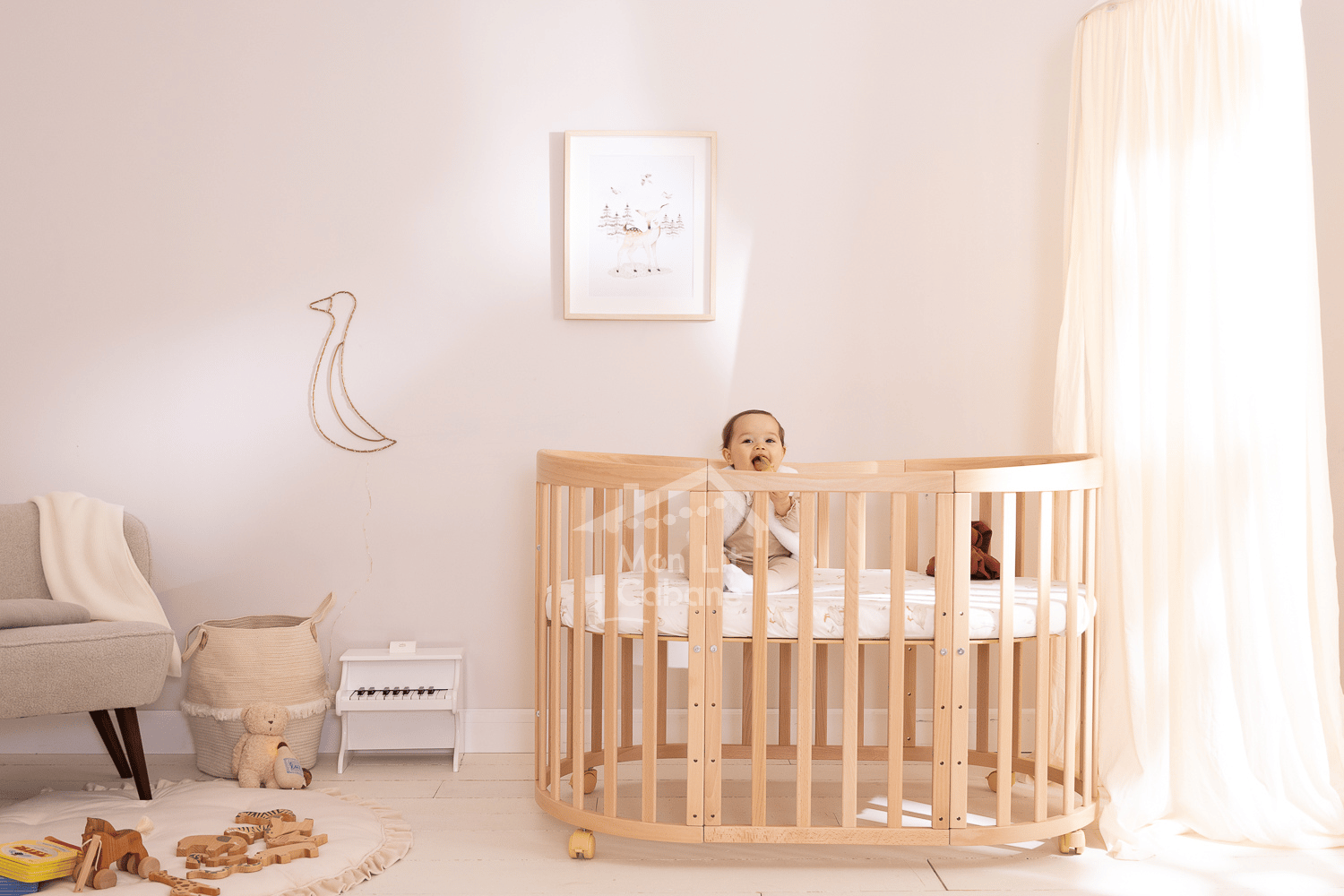 - Berceau Évolutif 7 en 1 Ovale avec Matelas - Naturel - Naturel (Mon Lit Cabane) - Image 8