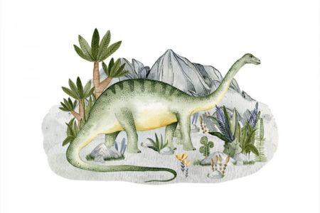 Sticker Brontosaure avec Montagne