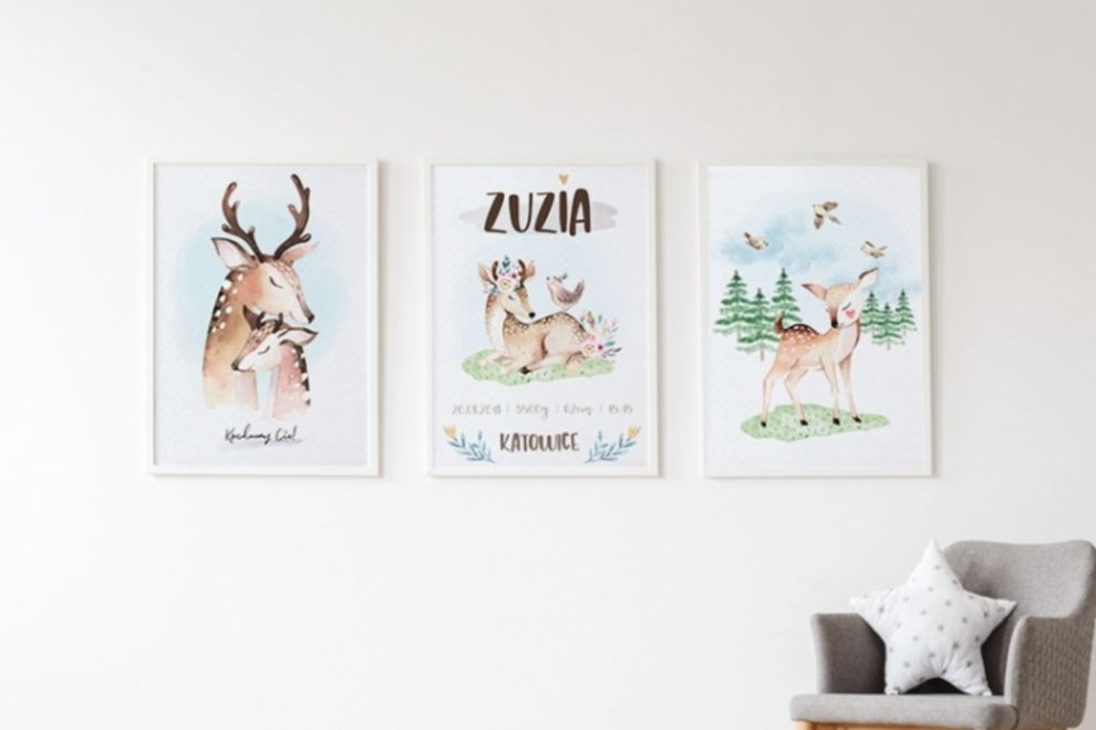 Trees, Fawn and Birds Poster