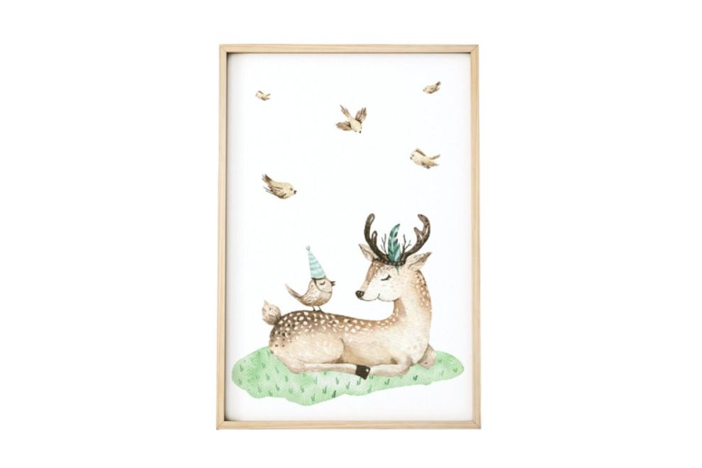 Deer and Birds Poster