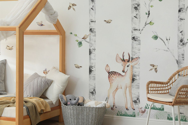 Set Trees Birds and Fawn Stickers