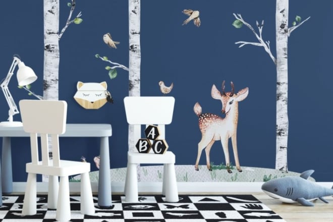 Set StickersArbres Oiseaux et Faon