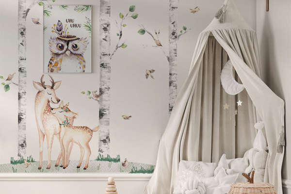 Stickers arvores, cervo, veado e passarinhos