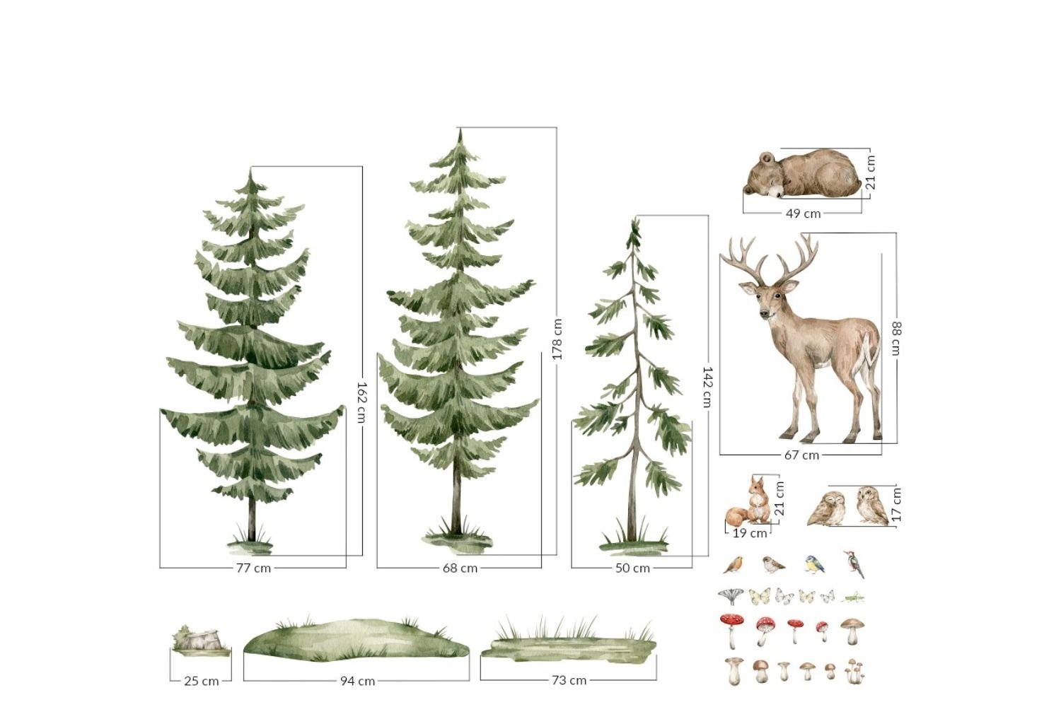 Set Stickers Sapins, Cerf, Ours et écureuil 