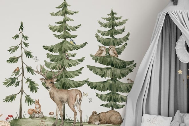 Set Trees, Bear, Squirrel and Fawn