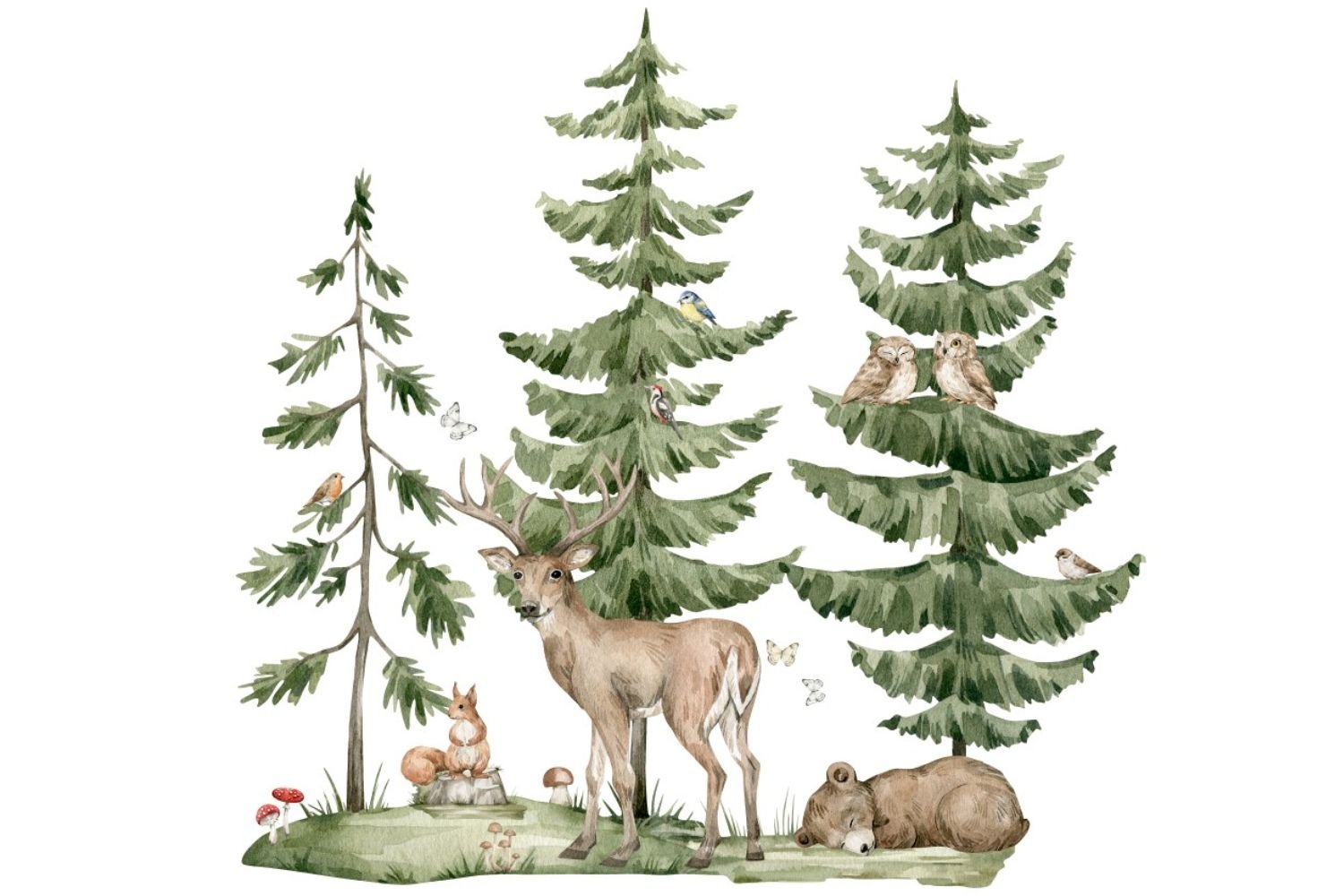 Set Trees, Bear, Squirrel and Fawn