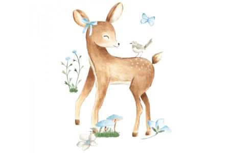 Sticker Bambi et fleurs