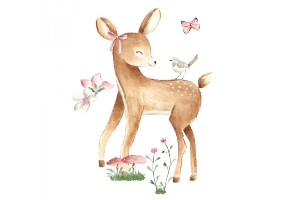 Sticker Bambi et fleurs