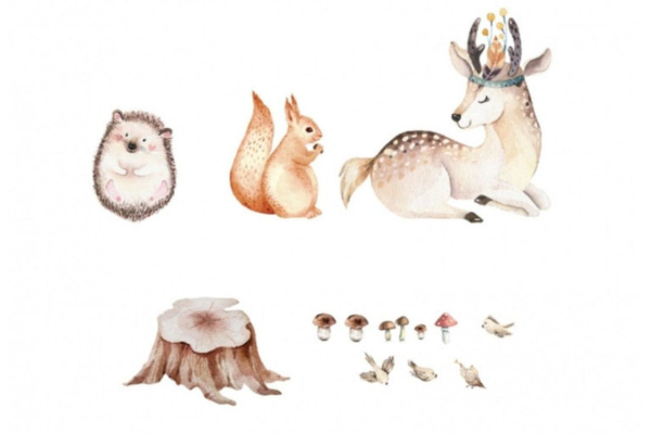 Hirsch, Eichhörnchen und Igel Stickers