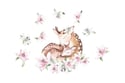 Sticker Biche et Faon avec Lilas