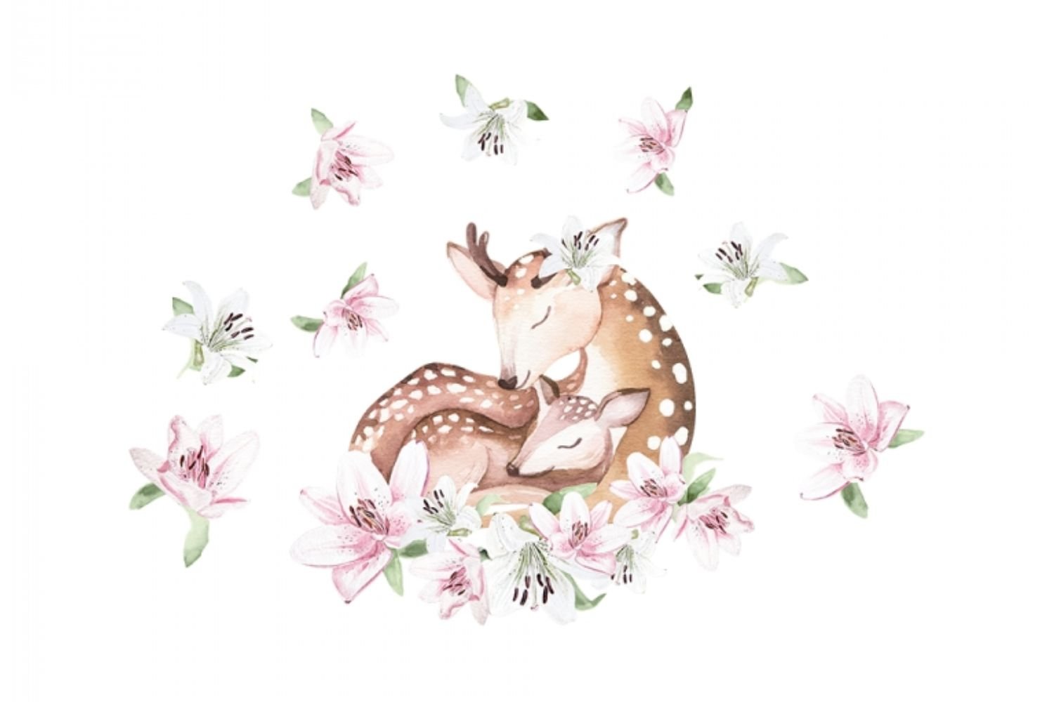 Sticker Biche et Faon avec Lilas