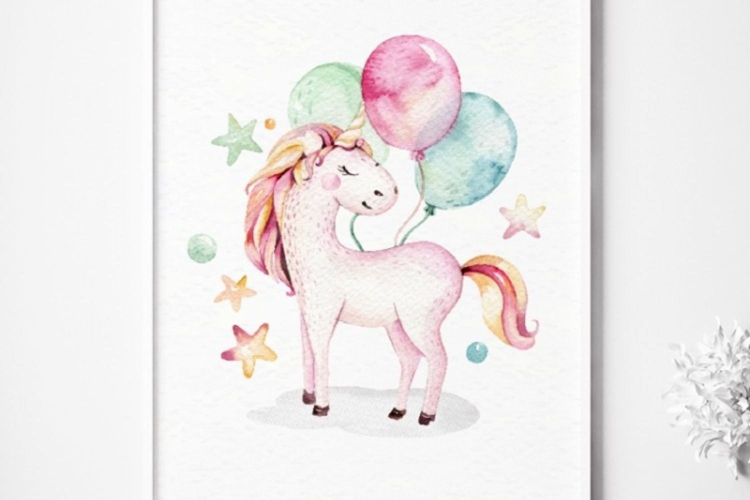 Unicorn and Balloons Poster