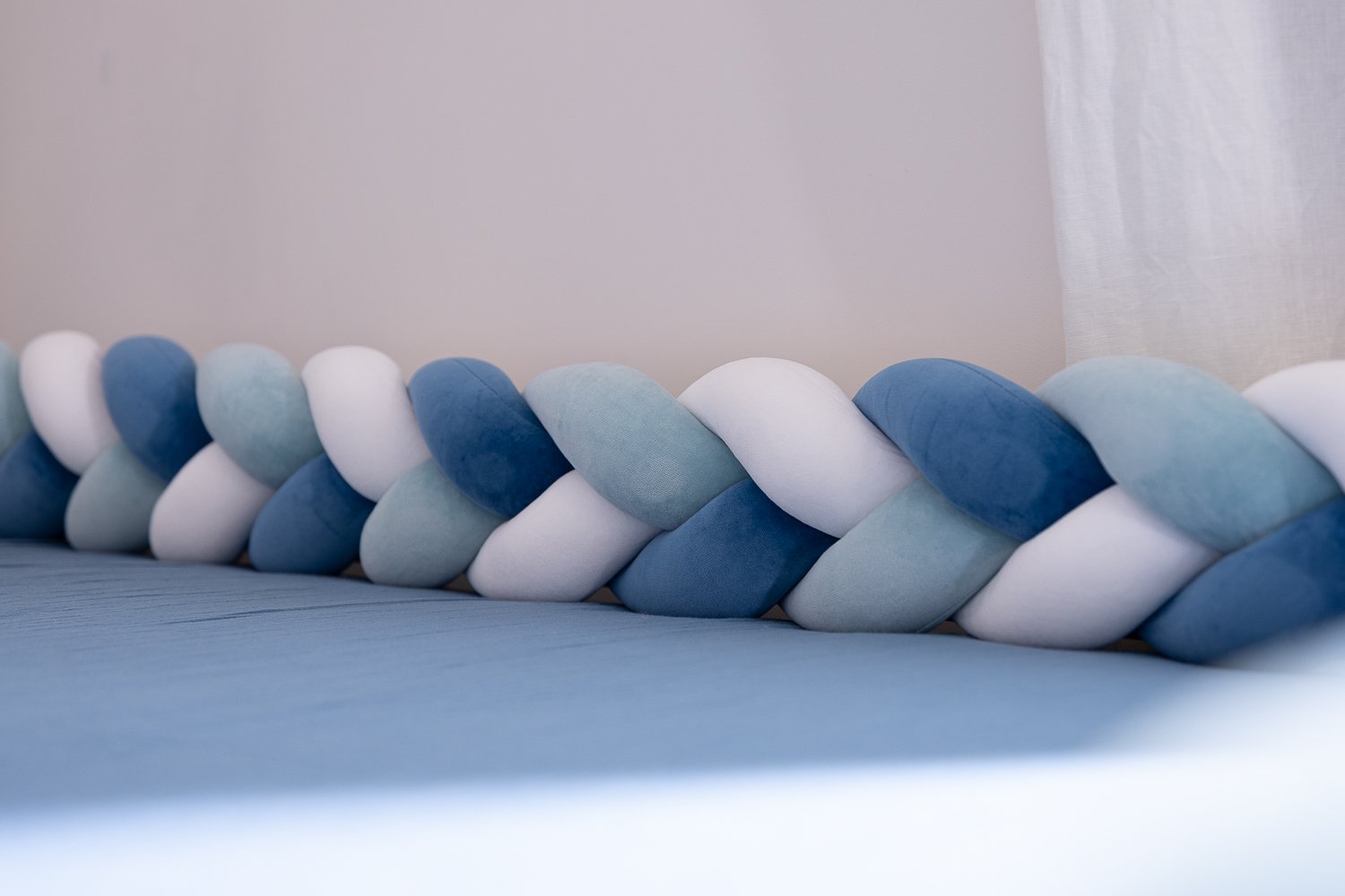 Ice Blue, Petrol Blue and White Bed Bumper - 3 Ropes