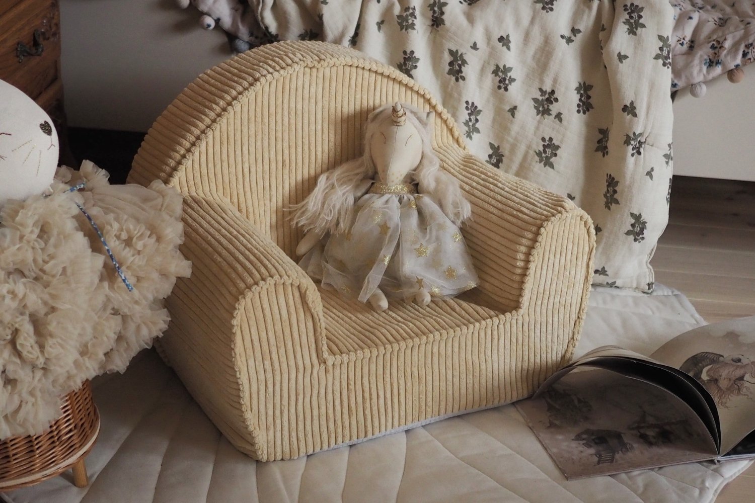 Sandy Yellow Corduroy Armchair