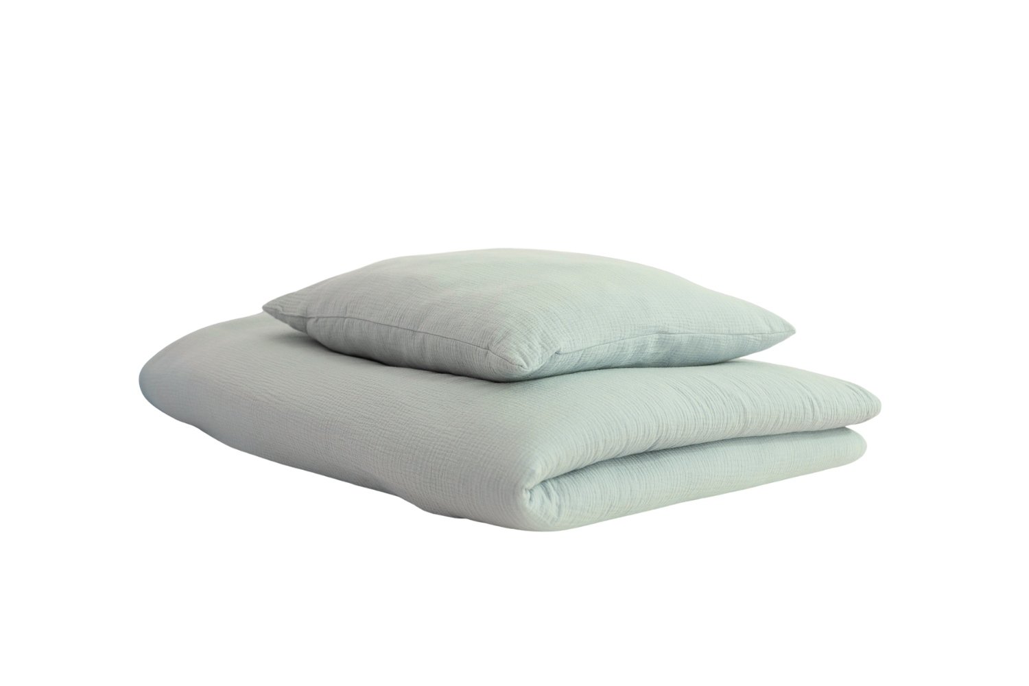  Ensemble Couette et Oreiller 120x170 Mousseline de Coton - Menthe