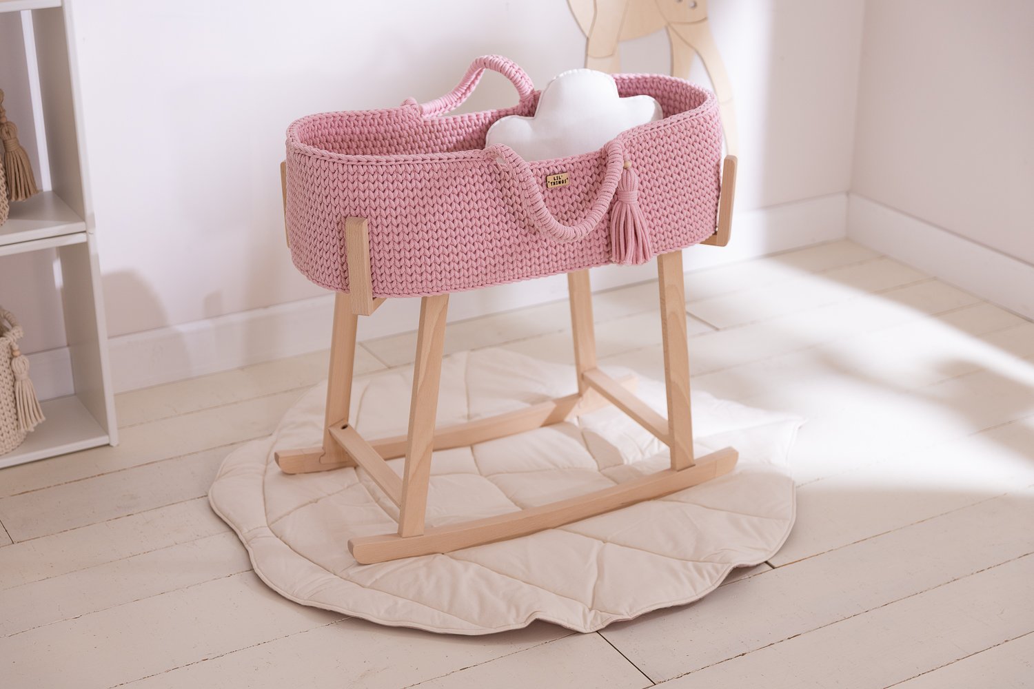 Crochet Moses Basket with Rocking Stand - Pink