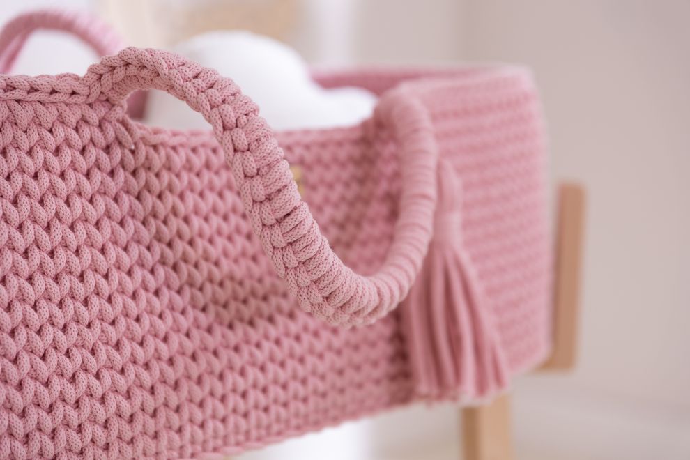 Crochet Moses Basket with Rocking Stand - Pink
