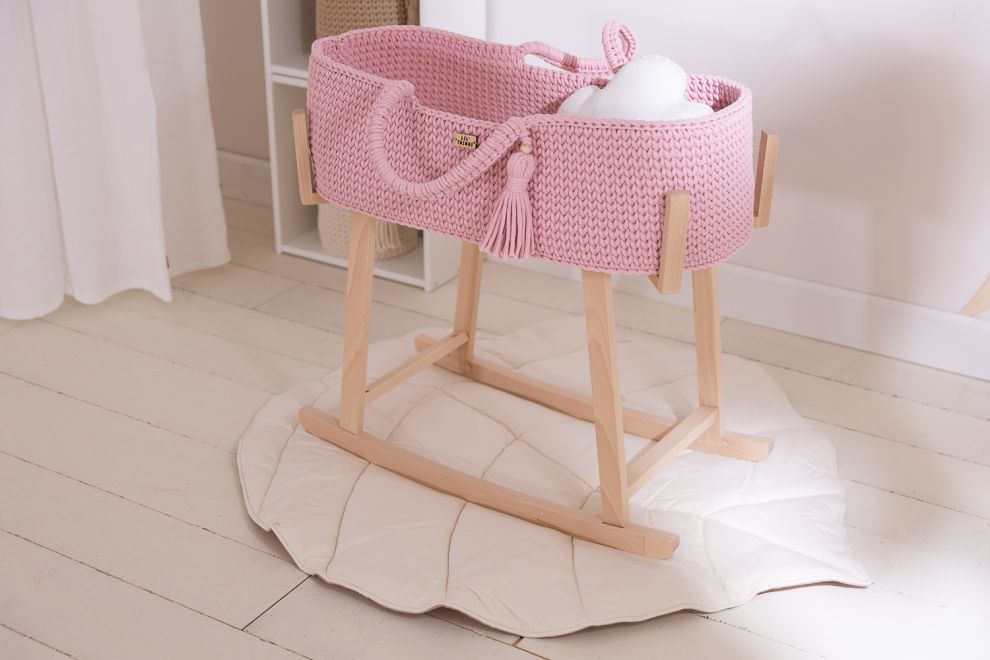 Crochet Moses Basket with Rocking Stand - Pink