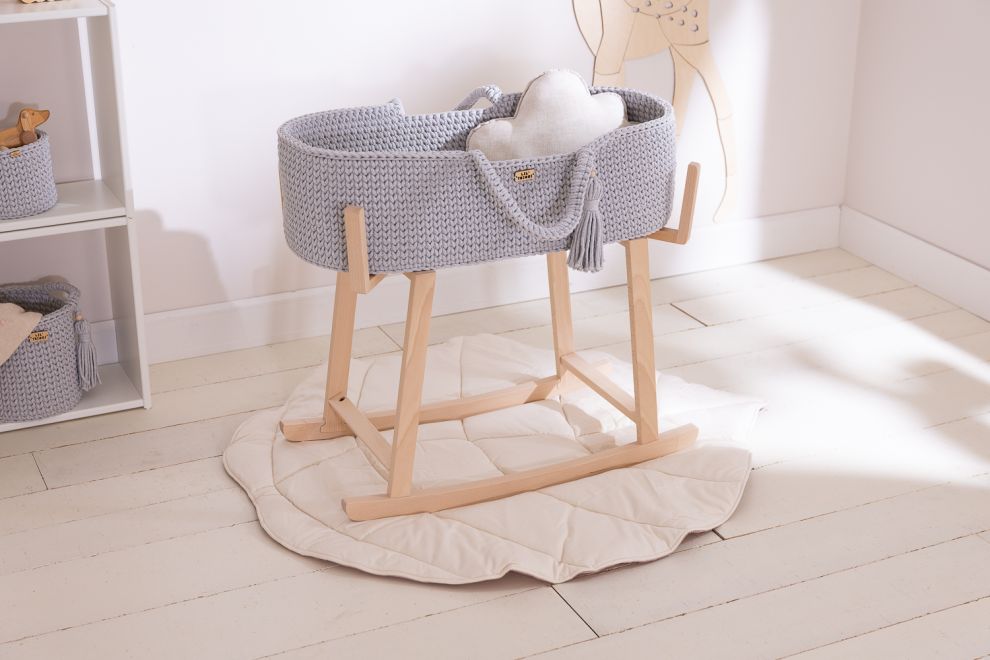 Crochet Moses Basket with Rocking Stand - Grey