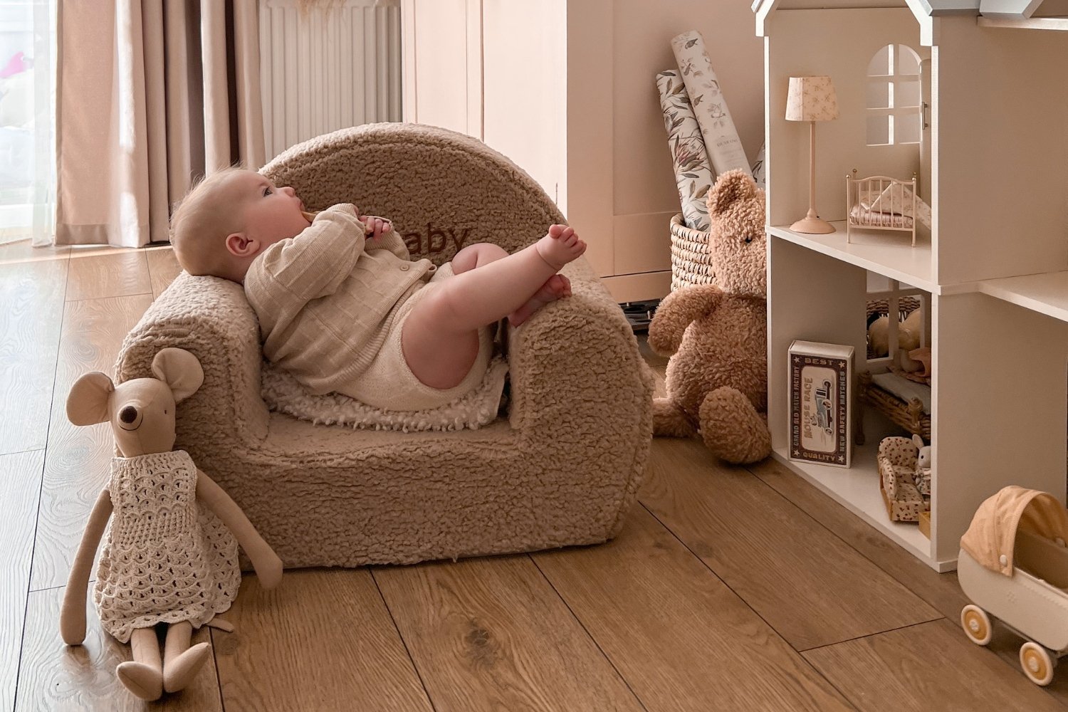 Fauteuil Bouclé Beige - Nom personnalisable