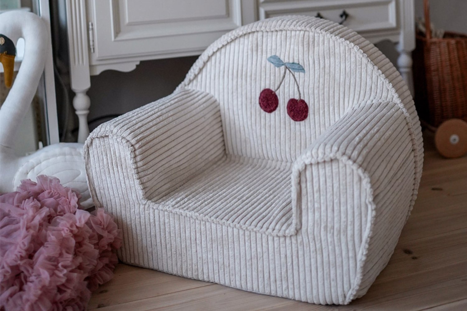 Fauteuil en velours côtelé - Off White Cherry