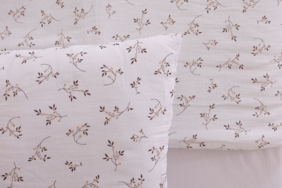 Cotton Muslin 120x170 Duvet & Pillow Set - Cotton Flowers