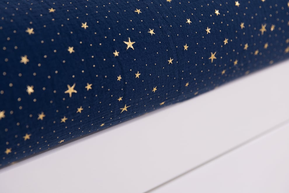 Conjunto de edredão e almofada 120x170 Chiffon de algodão - Azul marinho estrelas douradas