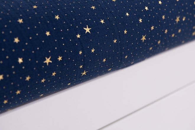 Juego de edredón y almohada de muselina de algodón 120x170 - Azul Marino con Estrellas Doradas