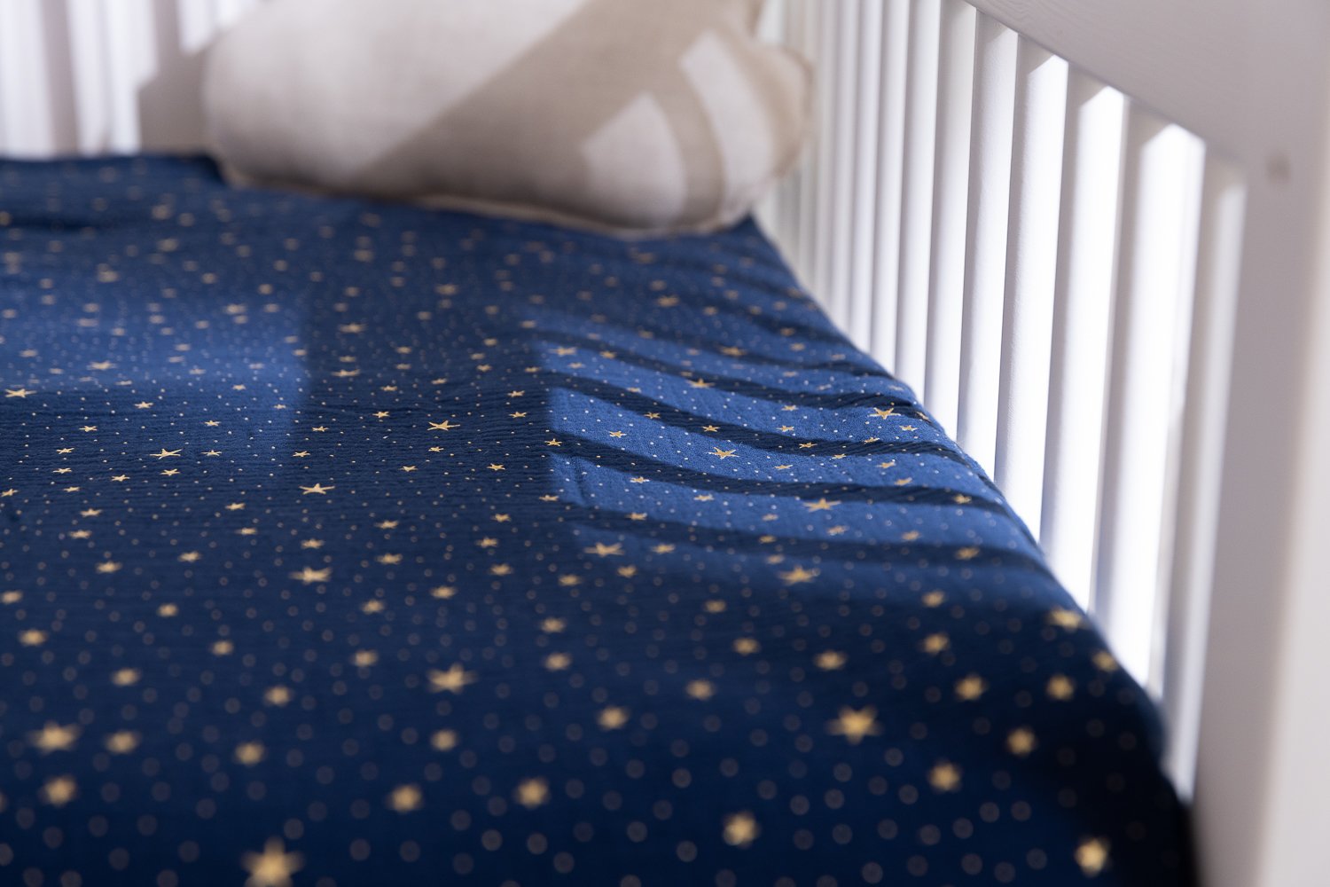 Cotton Muslin 120x170 Duvet & Pillow Set - Marine Blue & Gold Stars