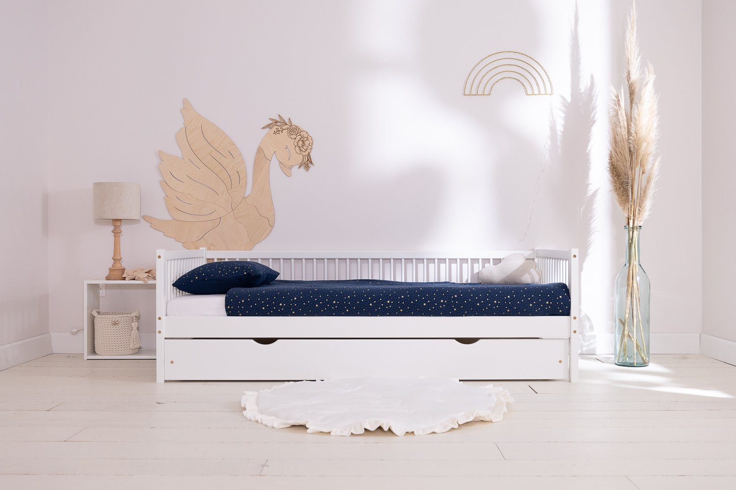 Ensemble Couette et Oreiller 120x170 Mousseline de Coton - Bleu Marine à Étoiles Dorées