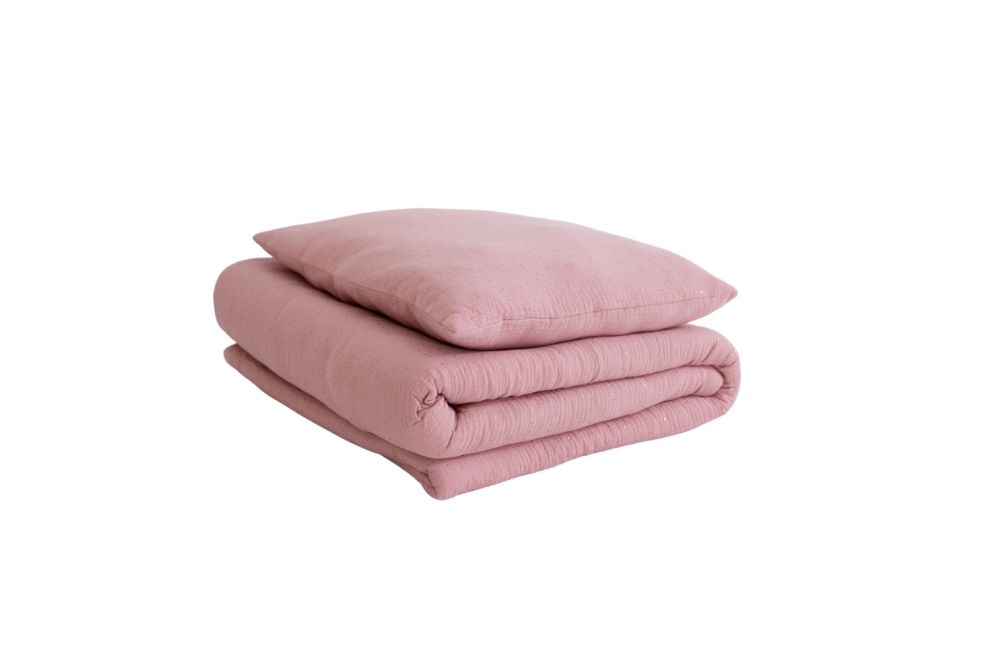 Cotton Muslin 120x170 Duvet & Pillow Set - Sepia Rose & Gold Dots