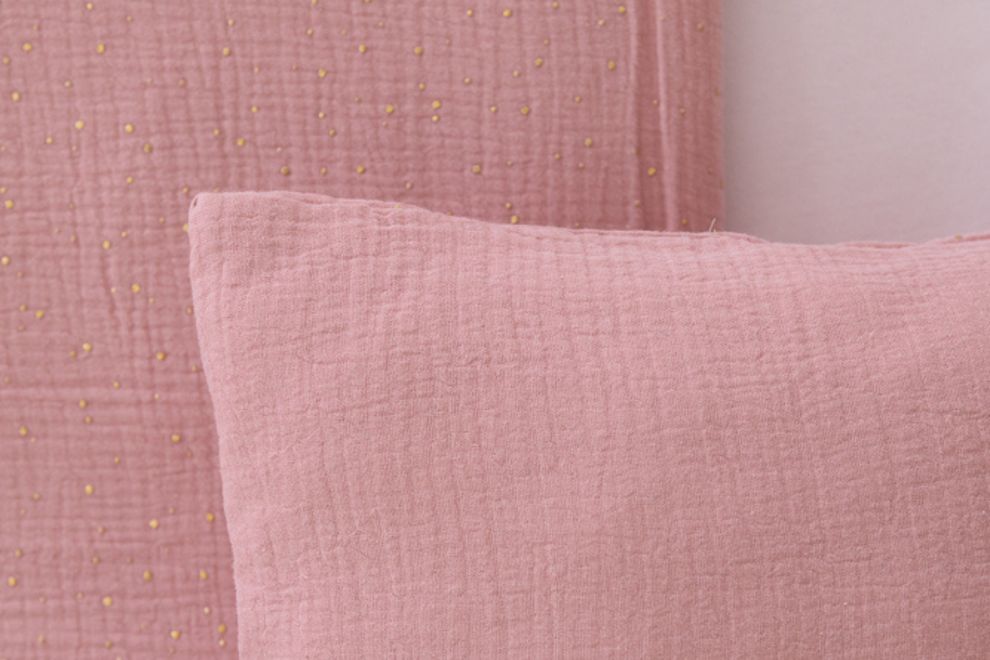 Cotton Muslin 120x170 Duvet & Pillow Set - Sepia Rose & Gold Dots