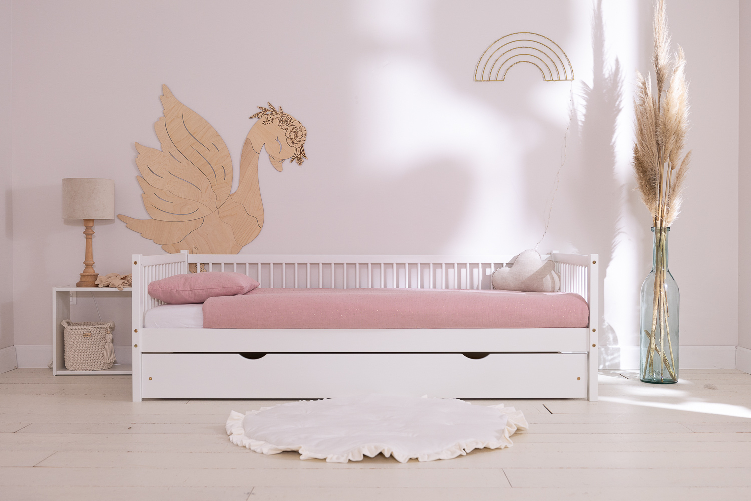 Ensemble Couette et Oreiller 120x170 Mousseline de Coton - Sepia Rosé à Pois Dorés