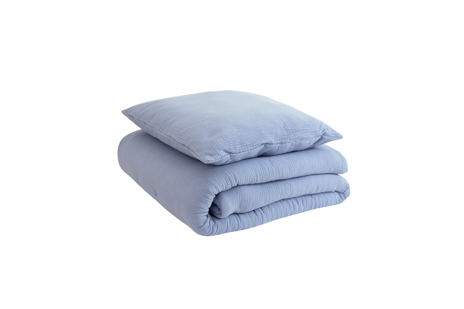 Cotton Muslin 120x170 Duvet & Pillow Set - Blue