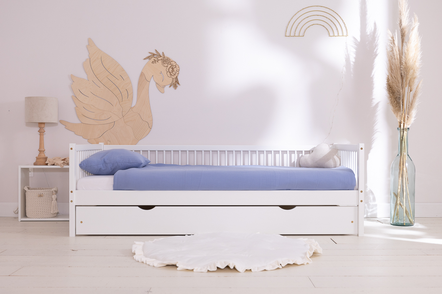 Ensemble Couette et Oreiller 120x170 Mousseline de Coton - Bleu Ciel