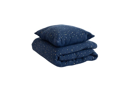 Conjunto de edredão e almofada 120x170 Chiffon de algodão - Azul marinho estrelas douradas