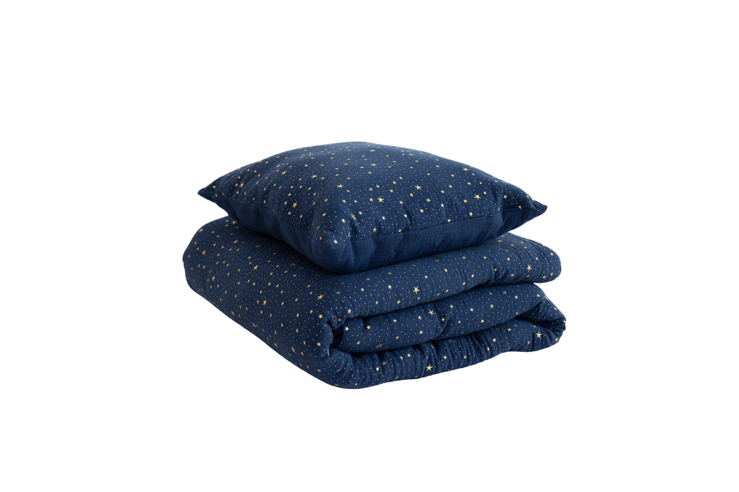 Set piumone e cuscino in mussola di cotone 120x170 - Blu Marino con Stelle Dorate