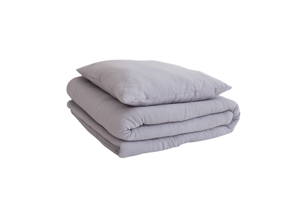 Ensemble Couette et Oreiller 120x170 Mousseline de Coton Avec Garnissage - Gris
