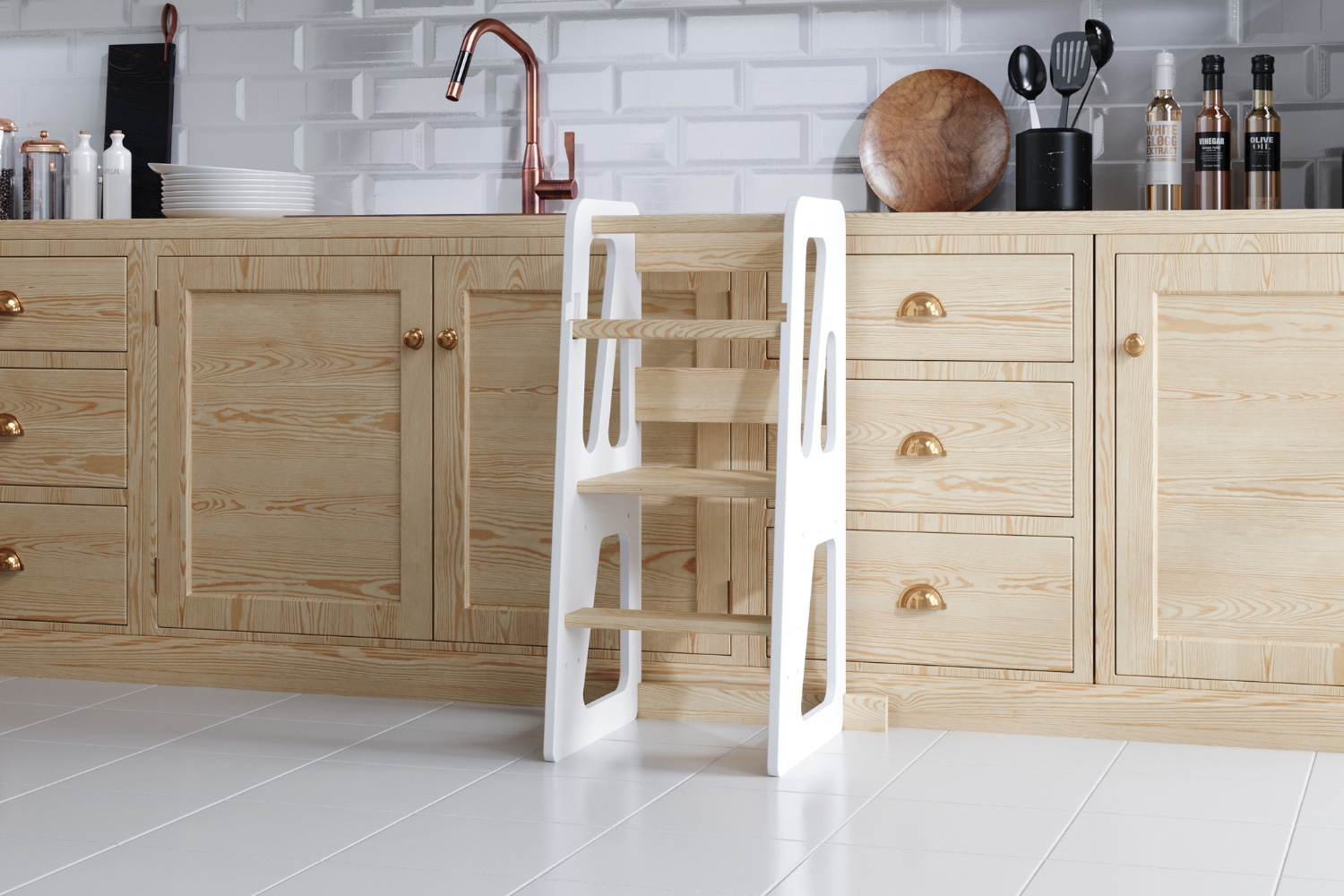 - Tour d'Apprentissage Montessori Kitchen Helper - Bois Naturel et Blanc - list: Blanc|Bois Laqué (Mon Lit Cabane) - Image 2
