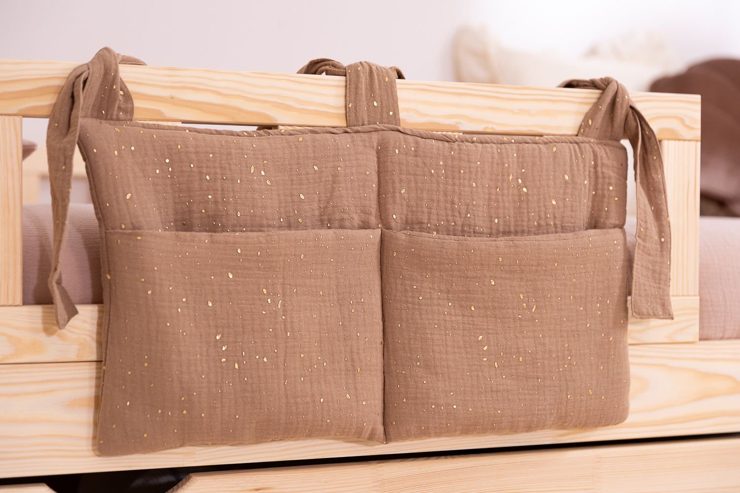 Bed Organiser - Camel & Gold Dots