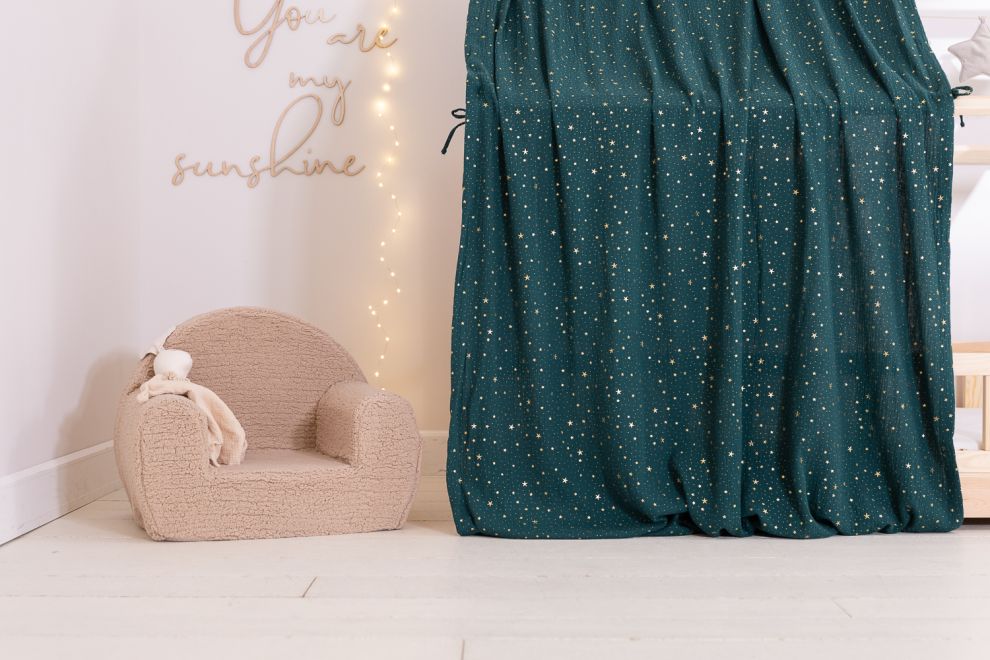 Véu de cama casinha Verde escuro com estrelas douradas - Modelo K