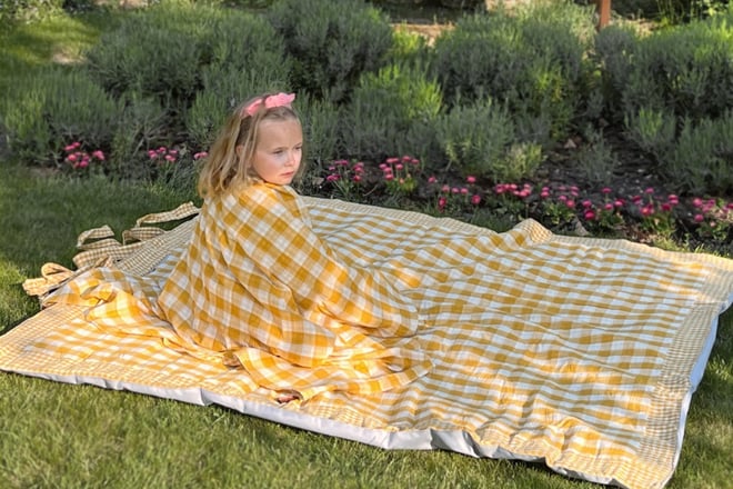 Kariertes Picknickdeckentuch aus Musselin, beidseitig verwendbar