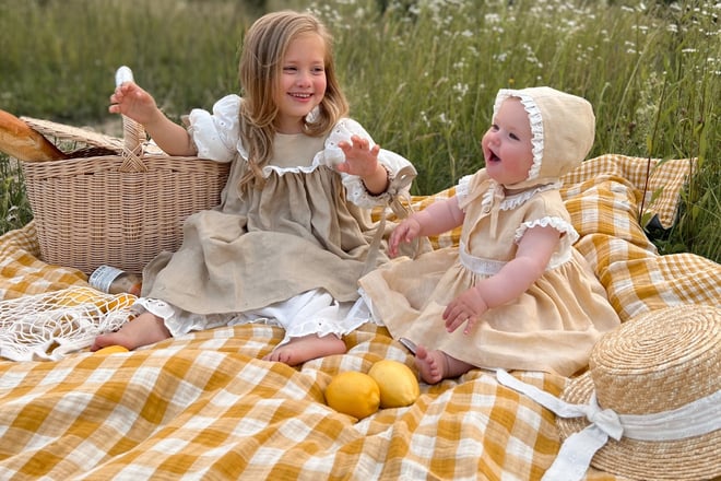 Kariertes Picknickdeckentuch aus Musselin, beidseitig verwendbar
