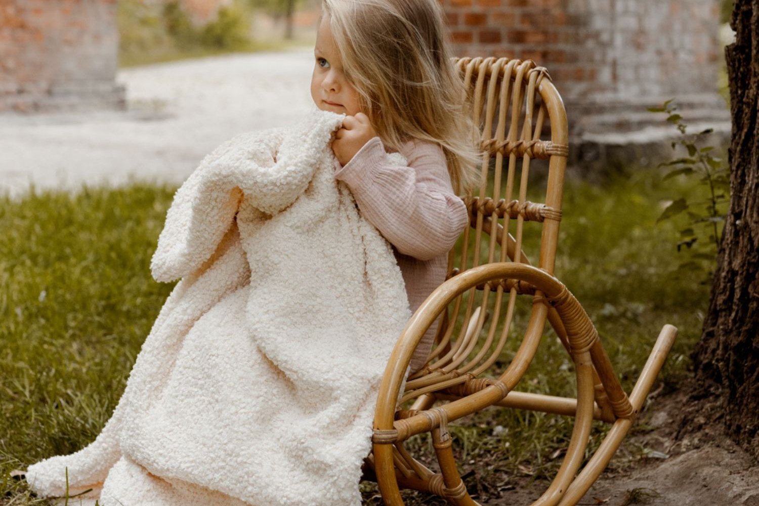 Couverture Chaude en Coton Bouclé - Beige