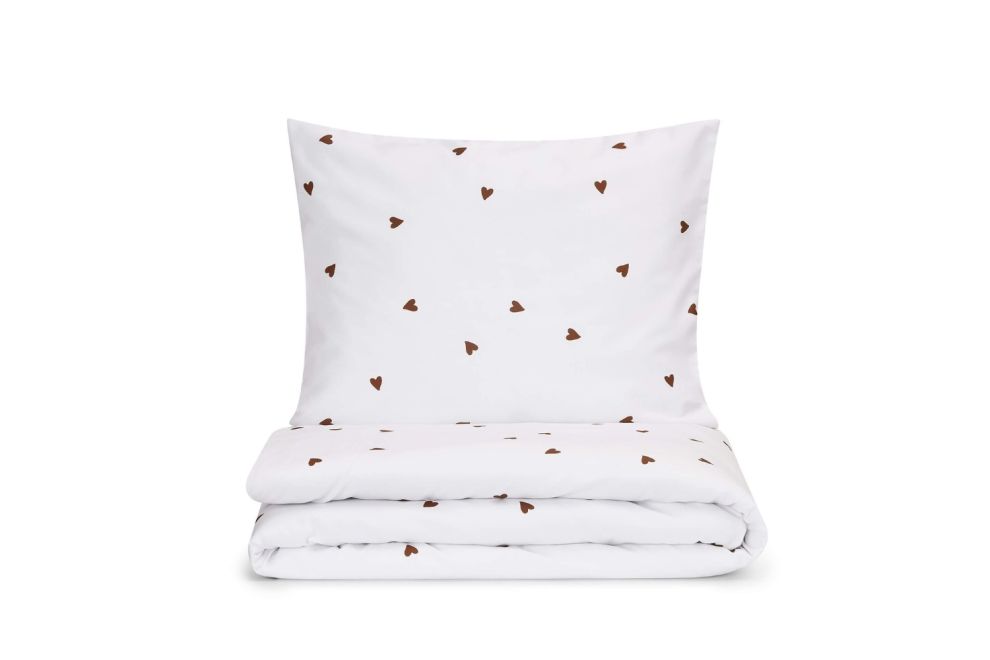 Housse de Couette en Satin de Coton - Petits Coeurs en Chocolat - 140x200