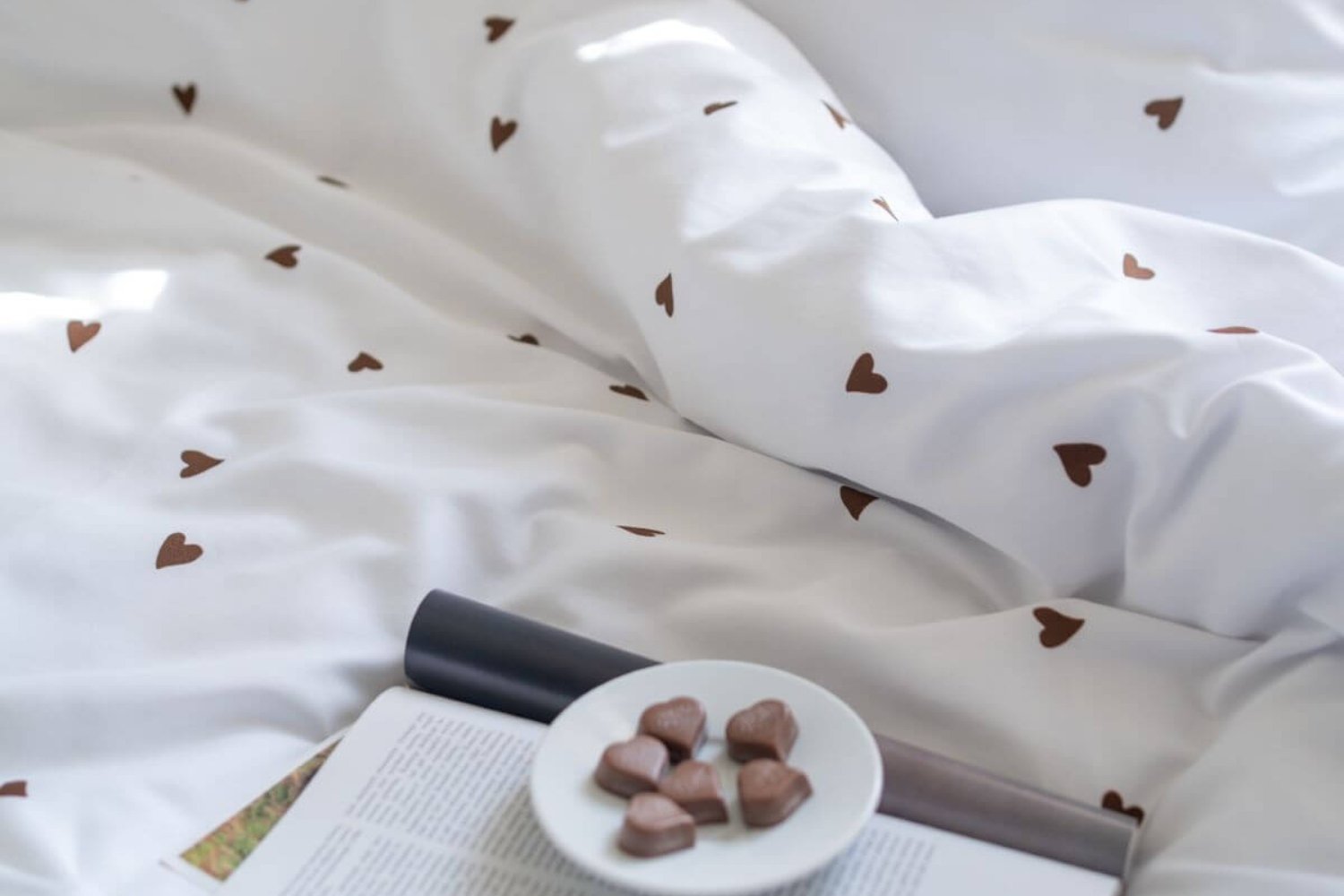 Cotton Satin Chocolate Hearts Duvet Set 140x200