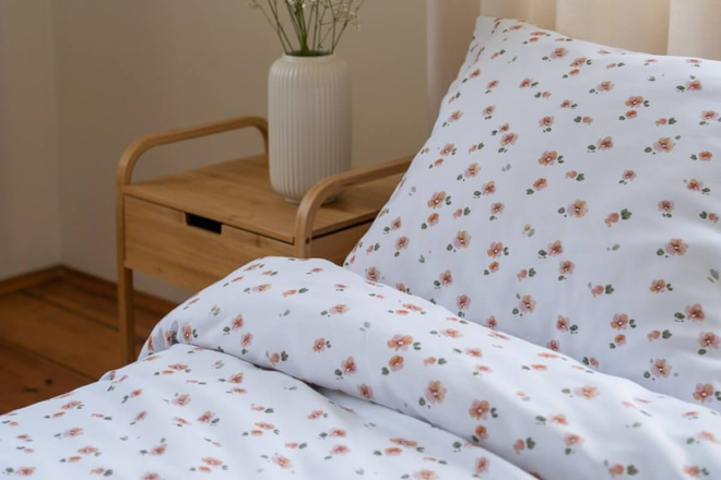 Housse de Couette en Satin de Coton - Petites Fleurs - 140x200