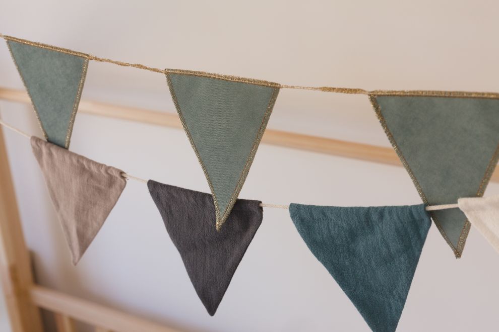 Linen Garland - Sand, Blue, White