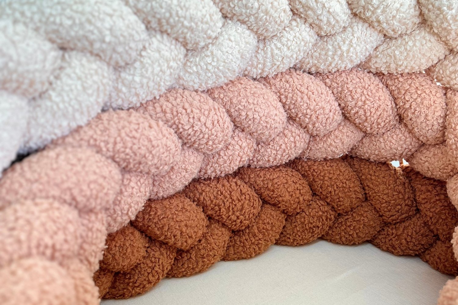 Peach Boucle Bed Bumper - 3 Ropes