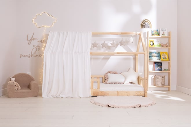 Hausbett-Himmel Weiß Goldpunkte - Modell K